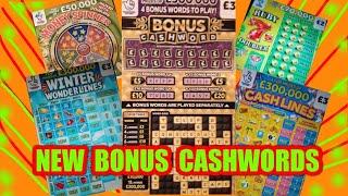 FANTASTIC GAME."NEW BONUS CASHWORD"Scratchcard"WINTER WONDERLINES"CASHLINES"RUBY 7 DOUBLERS"WIN £50"