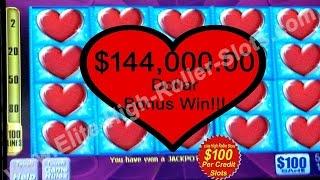$144,000.00 Dollar Bonus Win! Limit Vegas Casino Video Slots Jackpot, Handpay Aristocrat, IGT Hearts