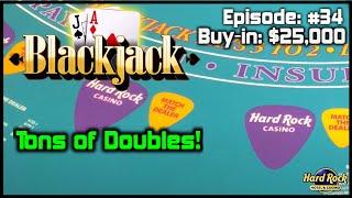 BLACKJACK #34 $25K BUY-IN WINNING SESSION with $500 - $1700 HANDS Good Action with Lots of Doubles