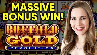 MASSIVE WIN!! 3 Re-Triggers In A Row!? Buffalo Gold Revolution Slot Machine! BONUS!!