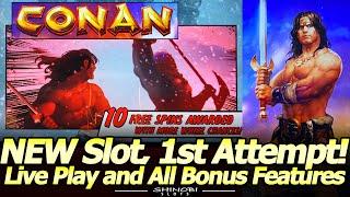 First Attempt, NEW Conan Slot! Live Play, Free Games, Wheel Spins, and Random Credit Prize feature!