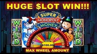 ★ HUGE WIN JACKPOT ★ WMS - Super Monopoly Money Slot Wheel Bonus Spins 5 CENT Machine