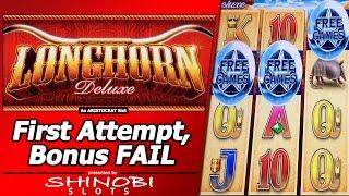 Longhorn Deluxe Slot - First Attempt, Bonus Fail in Aristrocrat's New Buffalo Deluxe clone