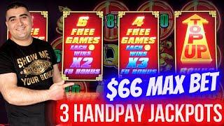 3 Handpay JACKPOTS On High Limit PRANCING PIGS Slot - Up To $66 Max Bet JACKPOTS !