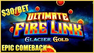 HIGH LIMIT Ultimate Fire Link Glacier Gold NICE COMEBACK ⋆ Slots ⋆$30 Bonus Round Slot Machine Casin