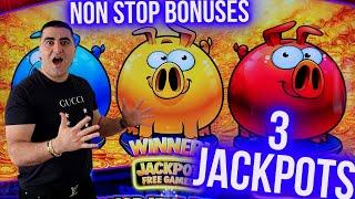 3 JACKPOTS & NON STOP Bonuses On High Limit Rich Little Piggies