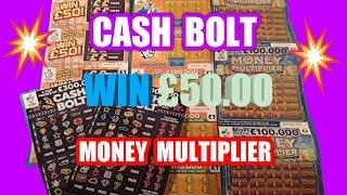Scratchcards..CASH BOLT..Win £50..Money Multiplier..Cash Match.INSTANT £100. & £100,000 Yellow.mmmMM