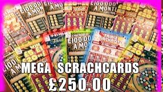 MEGA SCRATCHCARDS. £250.00"TRIVIAL PURSUIT"SUPER 7s"WIN ALL