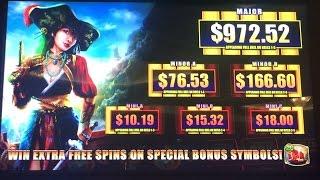 Pirate Queen Slot Machine - Multiple Bonuses with Security Stop - Big Progressive Win - Drunk play!