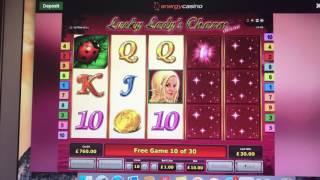 "Handpay" Lucky Lady's Charm slot machine bonus £10 spin with retrigger and huge win "handpay"
