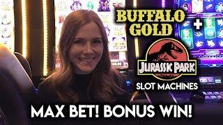 Max Bet! Buffalo Grand Bonus WIN!!! Jurassic Park T-REX Chase Bonus!!!