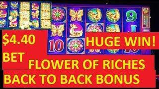 $100 to ???? BACK TO BACK BONUSES FLOWER OF RICHES SLOT!!!! POKIES!!!