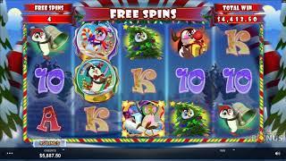 Holly Jolly Penguins Slot BIG - WIN & Game Play - by Microgaming