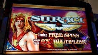 $$ BIG WIN 5c denom WMS Suraci Slot machine bonus free spins!!!!