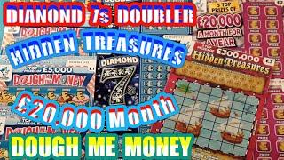 Cracking Scratchcard Game..Diamond 7..SCRABBLE..Hidden Treasure.£20,000 Mth.Dough Mon