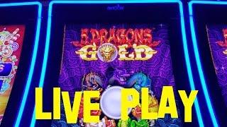 5 Dragons Gold Live Play 10 cent denom Max Bet $10.00 Aristocrat Slot Machine