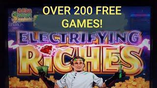 Electrifying Riches Konami Slot Machine! MULTIPLE FULL SCREEN! OVER 200 FREE SPINS