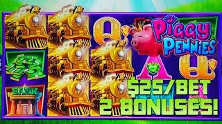HIGH LIMIT All Aboard ⋆ Slots ⋆ Piggy Pennies (2) $25 Bonus Rounds Slot Machine Casino