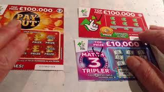 TRIPLE 7 Scratchcards..PAY OUT..VIP Cash Words..1,00,000 RED..MATCH 3..