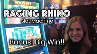 Raging Rhino Slot Machine! BIG WIN!!! Bonus! HUGE Line Hit!!!