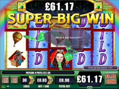 £204 SUPER BIG WIN (227 X Stake) on The Wizard of Oz™ online slot game at Jackpot Party®