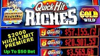 $2000 In High Limit Room Up to $50 Bet ! Quick Hit Riches Slot MAX BET Bonus & Sky Rider Slot