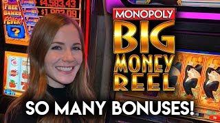 Tons of BONUSES! Monopoly Big Money Reel Slot Machine!