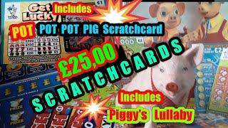 ••Scratchcard.•£25.00 cards•£20,000 Green•Red Hot 7•(Pot.Pot.Pot.Pig classic•)