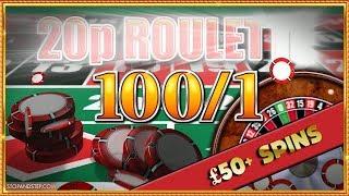 20p Roulette with 100 to 1 Chips ** BIG BETS **