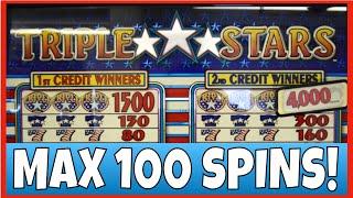 100 SPINS ON TRIPLE STARS SLOT MACHINE! MAX BET!!!
