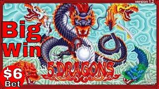 •Super Big Win• 5 Dragons Slot Machine  Bonus  $6 Bet •Big Win• !! LIVE SLOT PLAY•