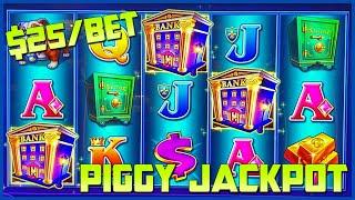 HIGH LIMIT Lock It Link Piggy Bankin' HANDPAY JACKPOT on $25 Bonus Round & Huff N' Puff Slot Machine
