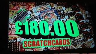SCRATCHCARDS "£180".£5.£3.£2.£1.CARDS..FRUITY £500s..CASH VAULT..CASH TRIPLER..5X..WIN ALL..