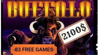 • BUFFALO • 2100$ • 83 FREE GAMES‼• 25c • BY ARISTOCRAT SLOT