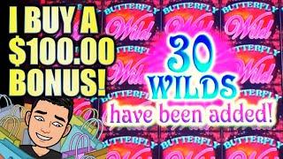BUYING A $100.00 BET BONUS!! • 18 FREE GAMES ON BUTTERFLY FAIRY Slot Machine (BALLY)