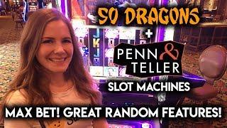Penn and Teller Slot Machine! MAX BET! Random Features!