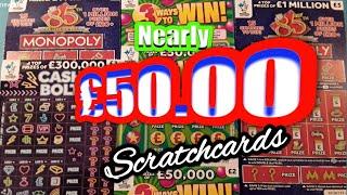 Wow..nearly £50.00 Worth of Scratchcards..MONOPOLY..CASH BOLT..£500,00..£100,000