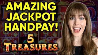 AMAZING HANDPAY JACKPOT!! 5 Treasures Slot Machine BONUS!!