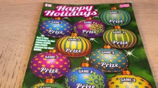 $10 HAPPY HOLIDAYS SCRATCHCARD FROM ILLINOIS LOTTERY WIN $500,000 TOP PRIZE.