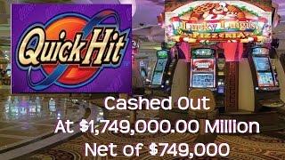 Cashed Out At $1,749,000 00 Million Net of $749,000 Thousand BUCKS! Casino Video Slot Machine Jackpo
