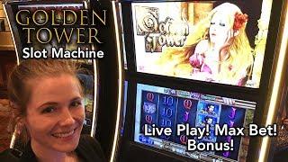 Golden Tower Slot Machine! Max Bet! BONUS!!!