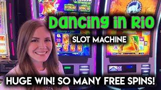 BIG WIN BONUS + INCREDIBLE RE-TRIGGER!! Dancing in Rio Slot Machine!!