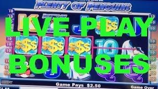 LIVE PLAY on Plenty of Penguins Slot Machine with Bonuses