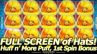 A FULL SCREEN of Hats! NEW Huff n' More Puff slot 2nd Attempt! 1st Spin Bonus and Back-to-Back Bonus