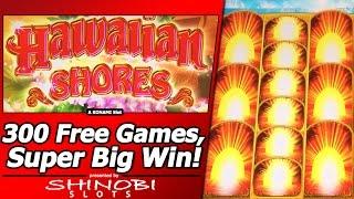 Hawaiian Shores Slot - First Look, 300+ Free Games, Super Big Win in New Konami Slot