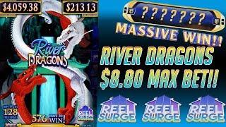 •️ MAX BET OVER $1,000 WIN! + 64 SPINS •️ RIVER DRAGONS Slot Machine Bonuses!