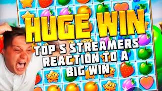 TOP 5 STREAMERS ' REACTION TO A BIG WIN | FRUIT PARTY SLOT