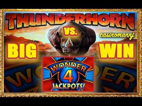 WONDER 4 JACKPOTS SLOT vs. THUNDERHORN SLOT - **BIG WIN** - Slot Machine Bonus