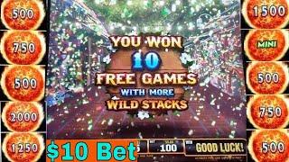 • BIG WIN ! • ULTIMATE FIRE LINK Slot Machine $10 Max Bet Bonus HUGE WIN | Live Slot Play