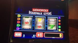 Live play of New Monopoly Boardwalk Sevens Slot Machine